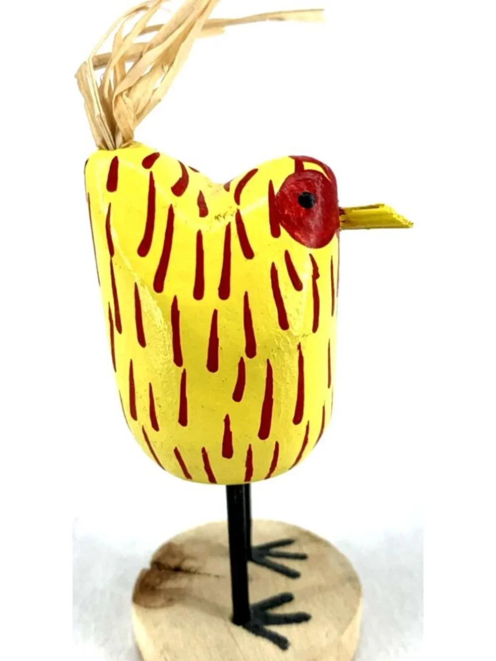 Edith John Navajo Folk Art Yellow Red Chicken Carved Wooden Hand Painted 3.5